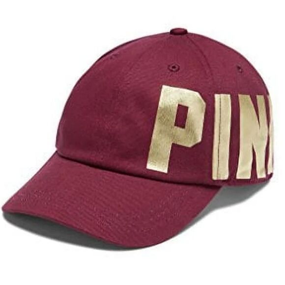 VVictoria's Secret Pink Hat Baseball Cap, Burgundy/Ruby/Gold Side Logo - Picture 1 of 11
